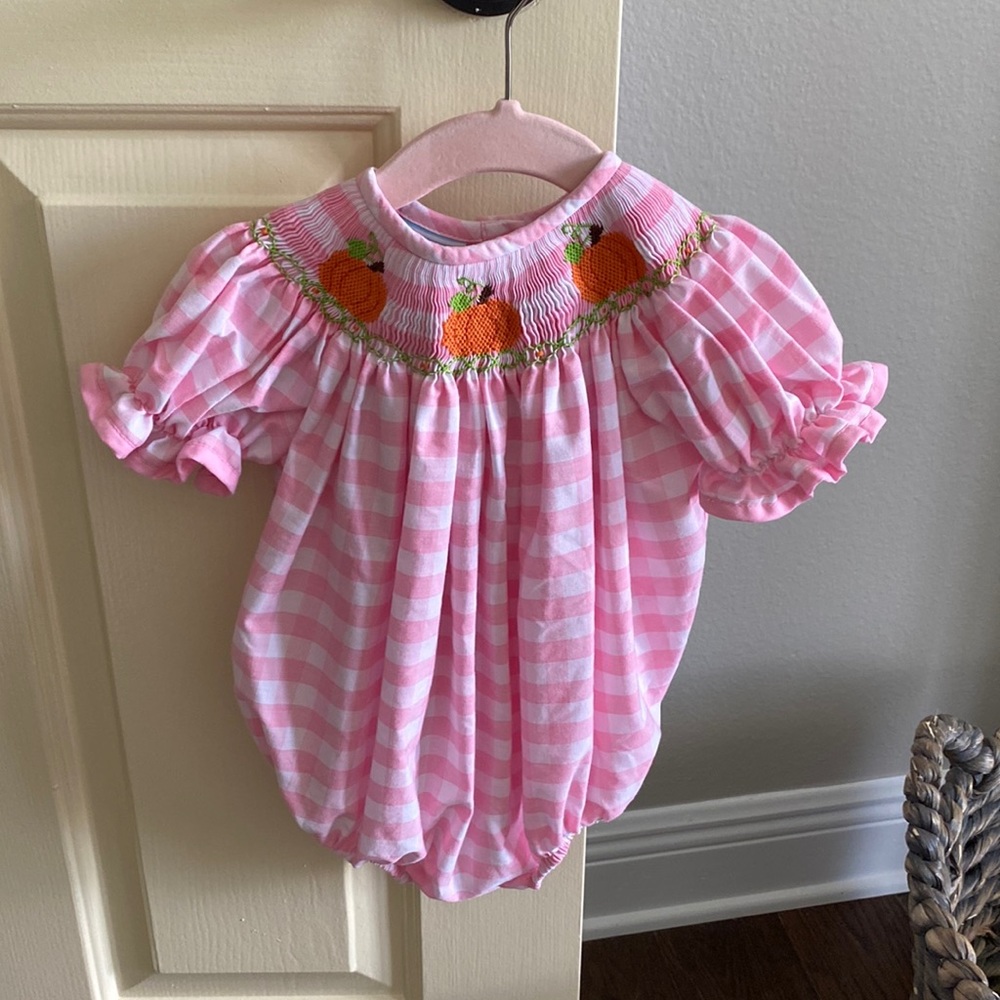 Smocked Pumpkin Bubble pink Gingham